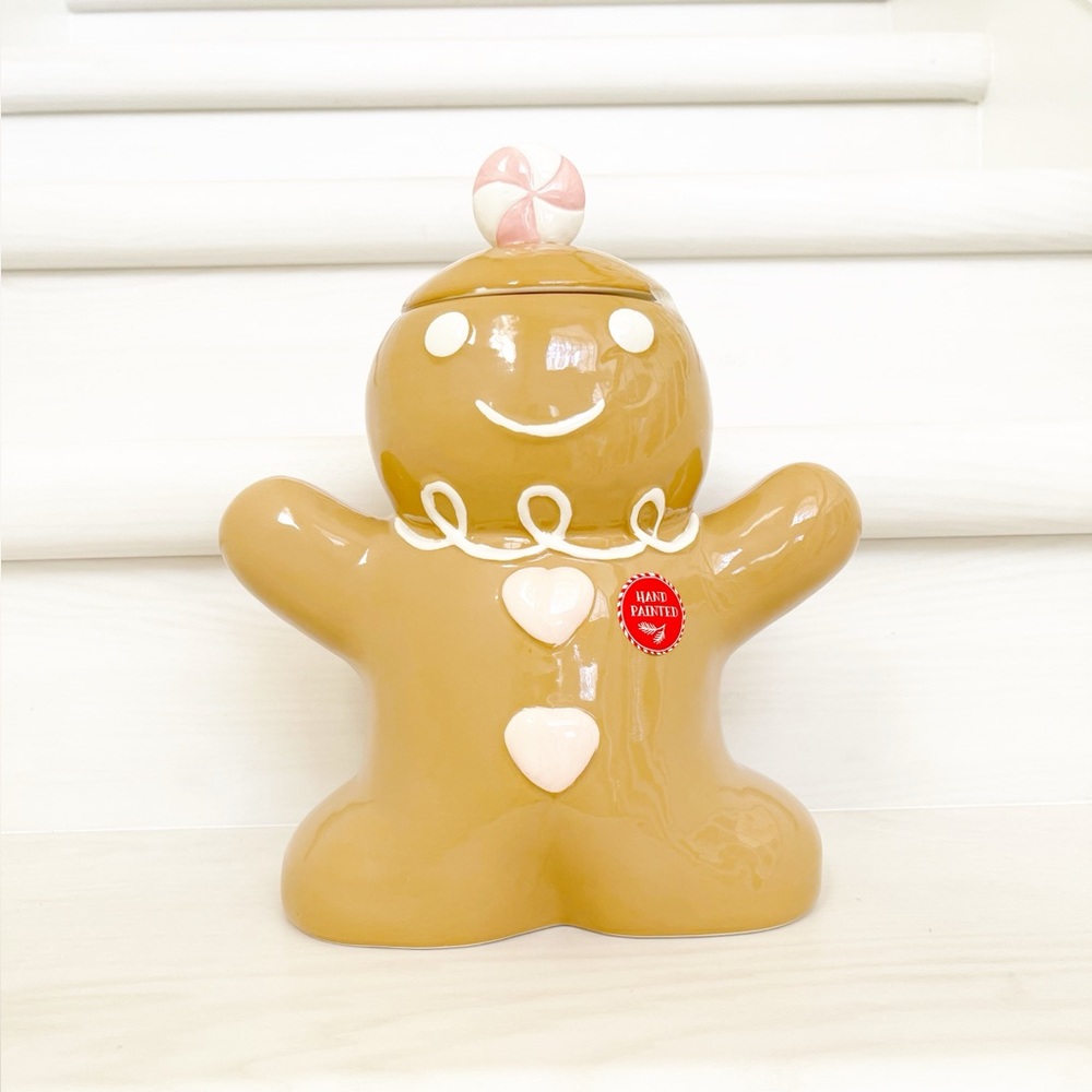 Gingerbread Cookie Jar with Peppermint Top • Christmas Decor 2025